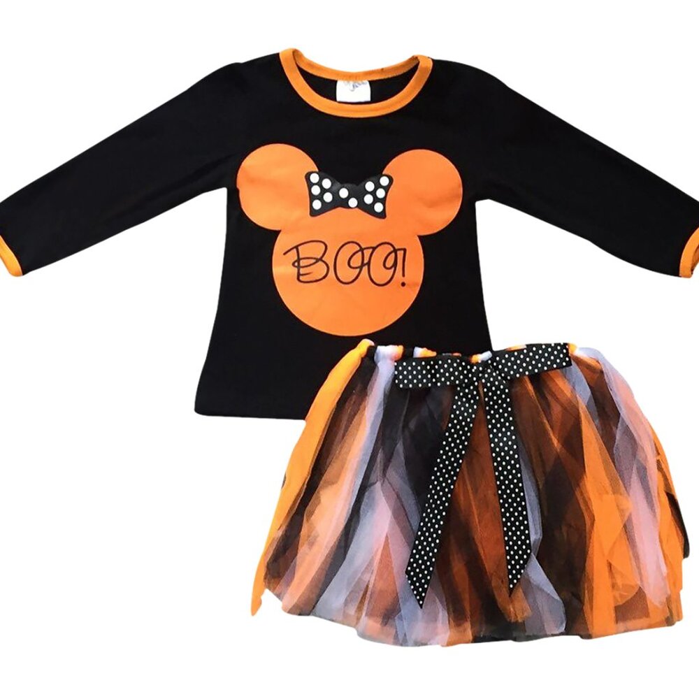 Little Girls 2 Pieces Skirt Set Halloween Ghost T-Shirt Top Tutu Tulle Boo New